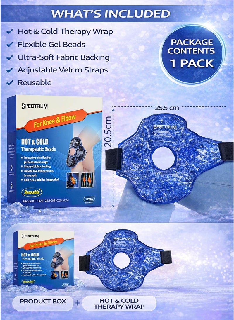 Spectrum Hot and Cold Knee & Elbow Wrap 25.5 x 20.5 cm Reusable Therapeutic Gel Bead Pack with Adjustable Compression Straps Microwave & Freezer Safe Ice Pack and Heating Pad for Joint Pain Arthritis Swelling Sprains Tendonitis Sports Injury Muscle Spasm Post Workout Recovery Support Brace - Image 3