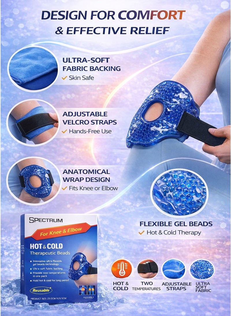 Spectrum Hot and Cold Knee & Elbow Wrap 25.5 x 20.5 cm Reusable Therapeutic Gel Bead Pack with Adjustable Compression Straps Microwave & Freezer Safe Ice Pack and Heating Pad for Joint Pain Arthritis Swelling Sprains Tendonitis Sports Injury Muscle Spasm Post Workout Recovery Support Brace - Image 4