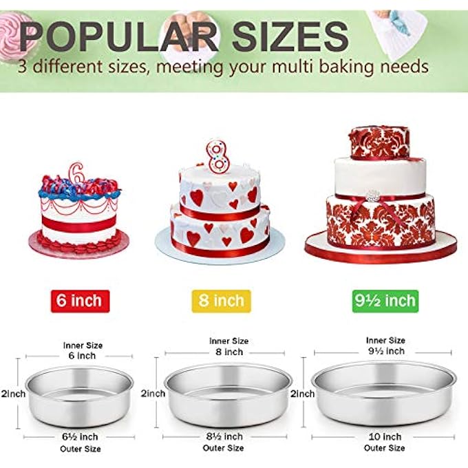 Cake Pan Set Of 3 6 Inch8 Inch9 Inch Stainless Steel Round Layer Cake Baking Pans Perfect For Birthday Wedding Tier Cake NonToxic  Healthy Mirror Finish  Dishwasher Safe - Image 2