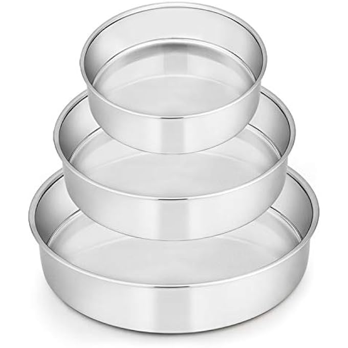 Cake Pan Set Of 3 6 Inch8 Inch9 Inch Stainless Steel Round Layer Cake Baking Pans Perfect For Birthday Wedding Tier Cake NonToxic  Healthy Mirror Finish  Dishwasher Safe - Image 1