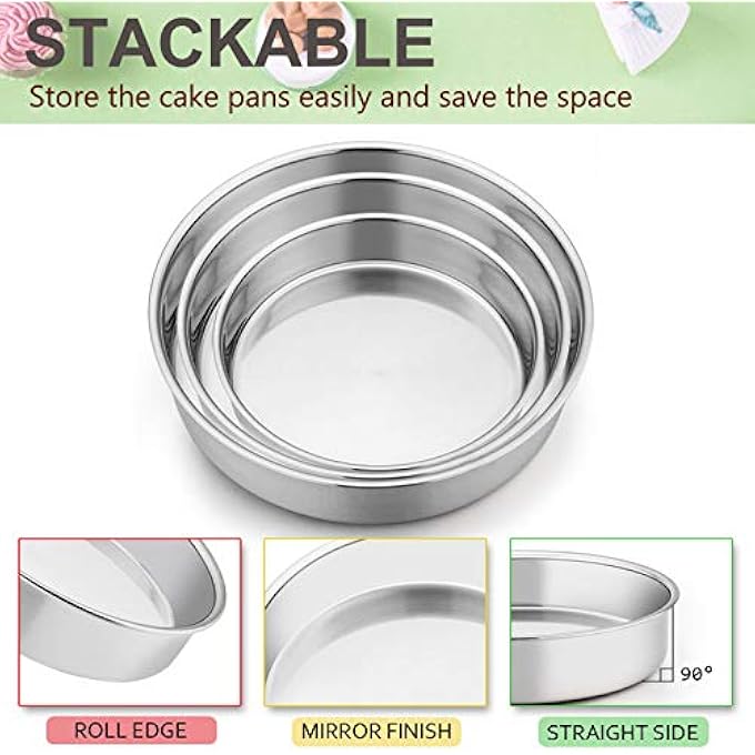 Cake Pan Set Of 3 6 Inch8 Inch9 Inch Stainless Steel Round Layer Cake Baking Pans Perfect For Birthday Wedding Tier Cake NonToxic  Healthy Mirror Finish  Dishwasher Safe - Image 3