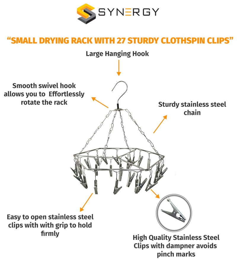 Synergy 27 Clips Stainless Steel Hexagon Cloth Hanger/Clothes Stand for Drying/Clothes Drying Stand/Hanger with Clips/Baby Clothes Dryer/Undergarments Hanger/Stand for Drying Clothes (SY-CS16) - Image 3
