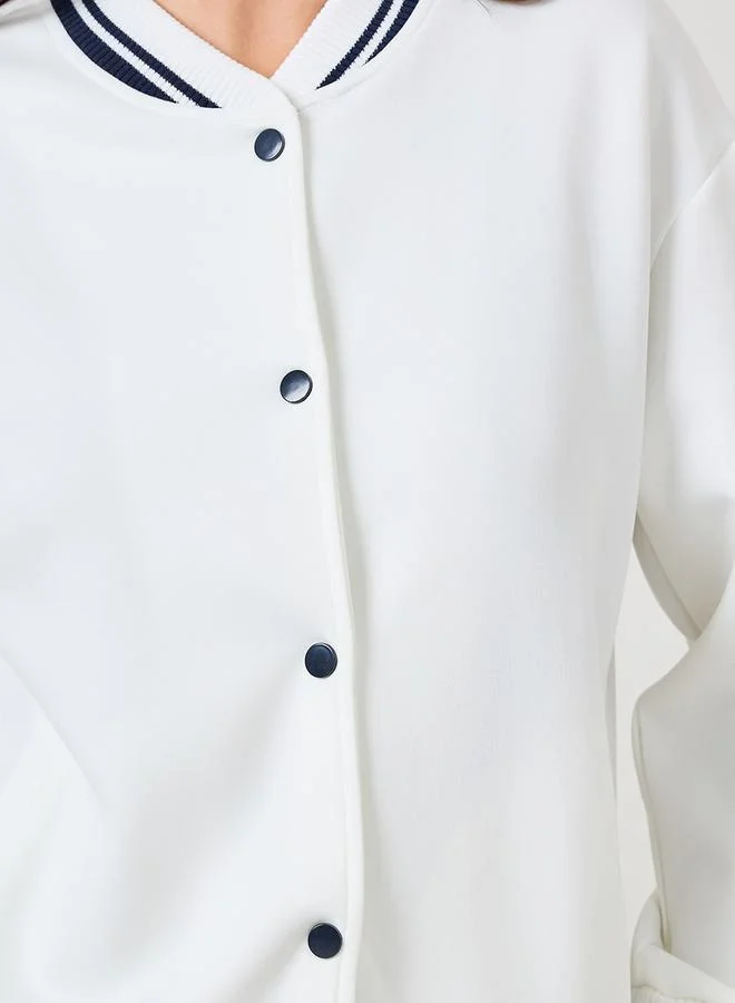 Styli Solid Regular Fit Varsity Bomber Jacket