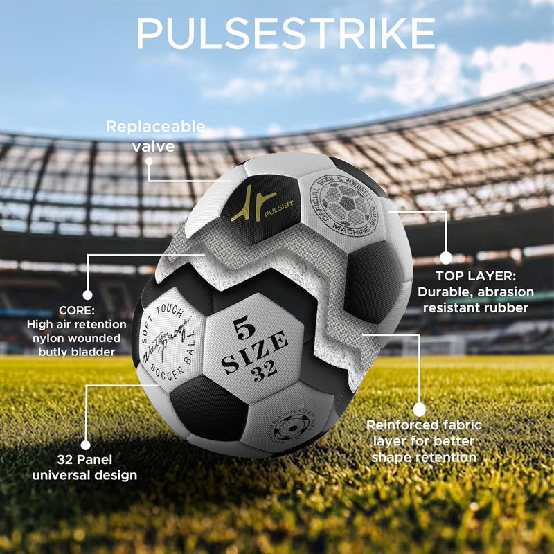PulseITStrike Football Professional Match Ball Size 5 Stitched Standard Training Football for All Ages, Ideal for Ground, Grass, and Turf Use with Pump and Pin - Image 3