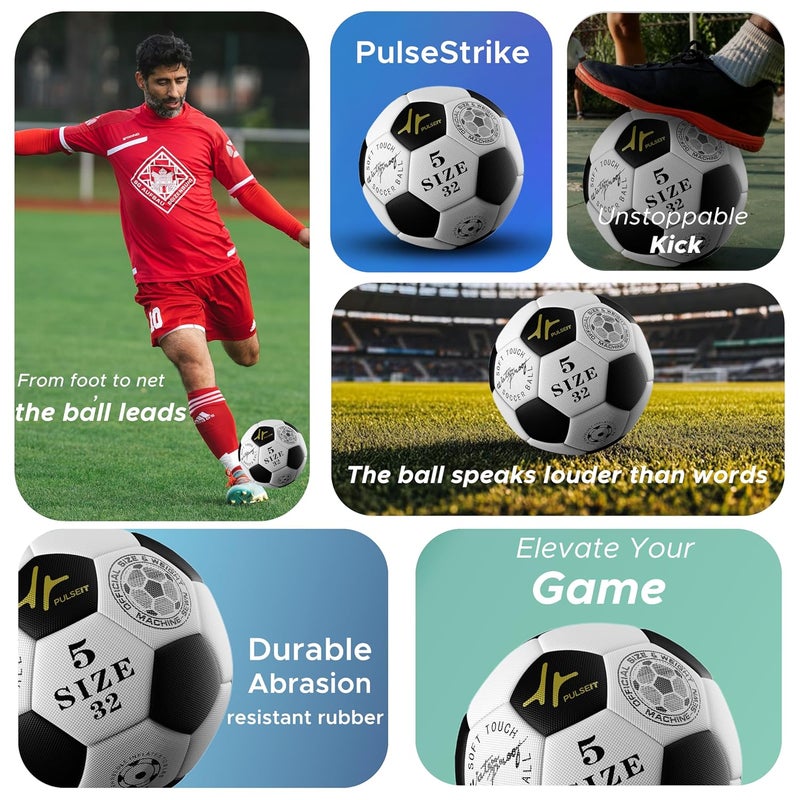 PulseITStrike Football Professional Match Ball Size 5 Stitched Standard Training Football for All Ages, Ideal for Ground, Grass, and Turf Use with Pump and Pin - Image 2