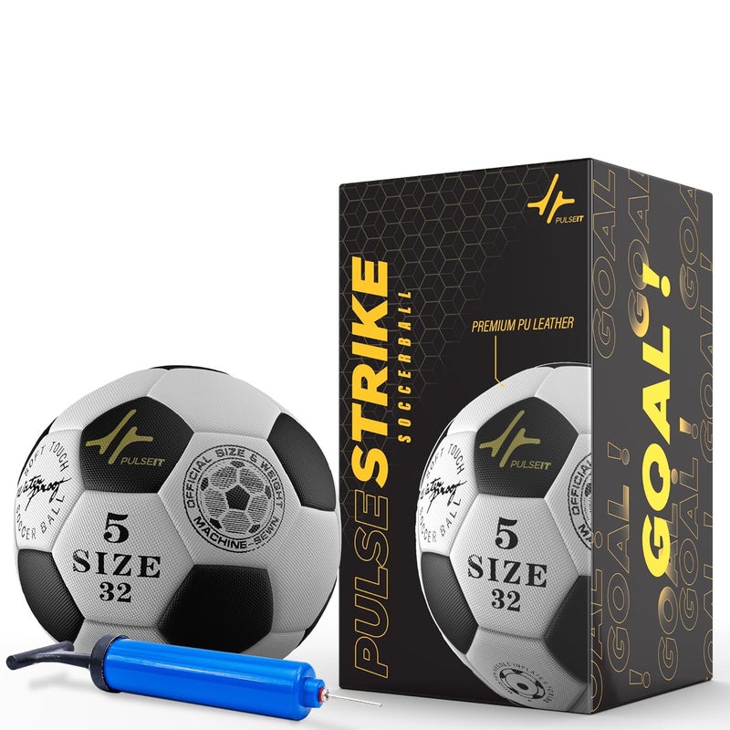 PulseITStrike Football Professional Match Ball Size 5 Stitched Standard Training Football for All Ages, Ideal for Ground, Grass, and Turf Use with Pump and Pin - Image 1