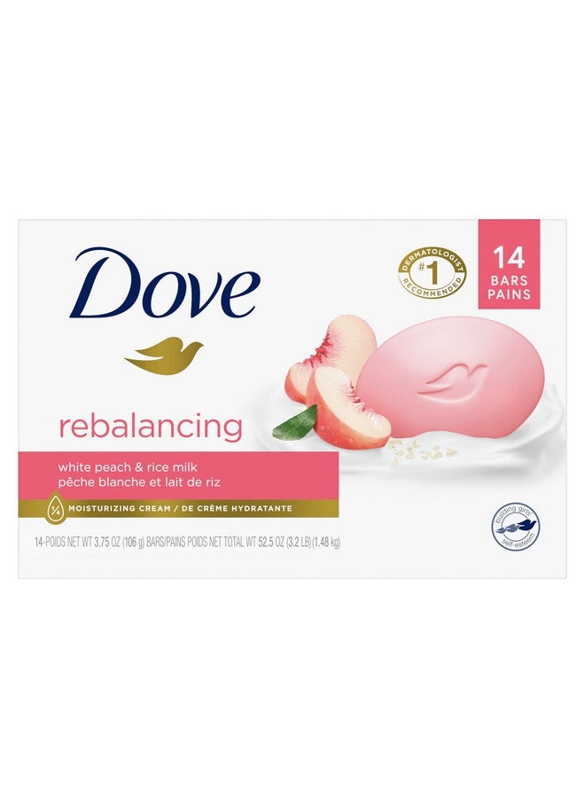 Dove Beauty Bar Soap Rebalancing White Peach & Rice Milk, 14 Count for a Nourished and Moisturized Skin, with ¼ Moisturizing Cream Plant-Based Formula, 3.75 oz