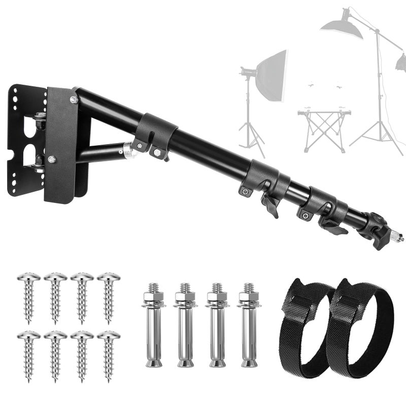 DImotliyor Wall Mounting Triangle Boom Arm for Ring Light Support 180 Flexible Rotation 217456in Adjustable Length Save Space for Monolight Softbox Umbrella and Reflector