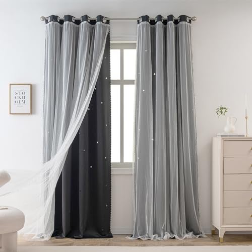 Yancorp Black Curtains for Bedroom Living Room Thermal Insulated Kids Curtain HollowOut Star Window Nursery Curtain 63 inches Length Room Darkening GrommetBlack52 631 Panel - Image 1