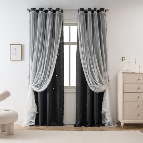 Yancorp Black Curtains for Bedroom Living Room Thermal Insulated Kids Curtain HollowOut Star Window Nursery Curtain 63 inches Length Room Darkening GrommetBlack52 631 Panel - Image 3