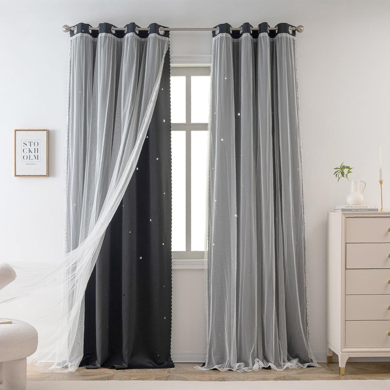 Yancorp Black Curtains for Bedroom Living Room Thermal Insulated Kids Curtain HollowOut Star Window Nursery Curtain 63 inches Length Room Darkening GrommetBlack52 631 Panel - Image 2
