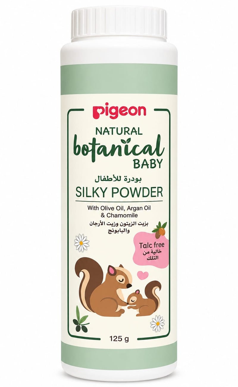 pigeon Natural Botanical Baby Silky Powder, With Olive Oil, Argan Oil, And Chamomile, 125 gm - Image 1