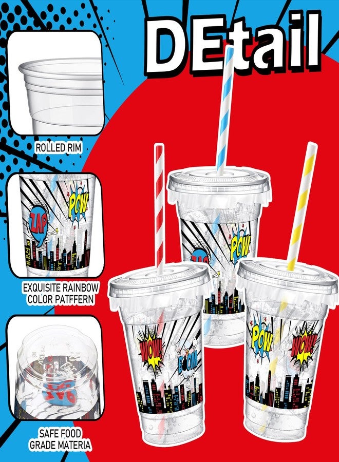 73Hours 50 Pcs 12 oz Disposable Plastic Cups with Straws, Lids and Leakproof Paper Clear Birthday Party Cups Supplies Birthday Table Decorations(Hero,Multicolor) - Image 2