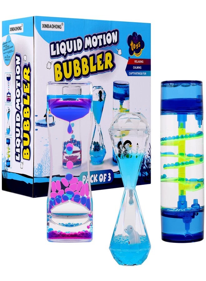 XINBAOHONG Liquid Motion Bubbler for Kids and Adults 3-Pack Hourglass Liquid Bubbler Timer for Sensory Play Fidget Toy Stress Management Desk Decor - Image 1