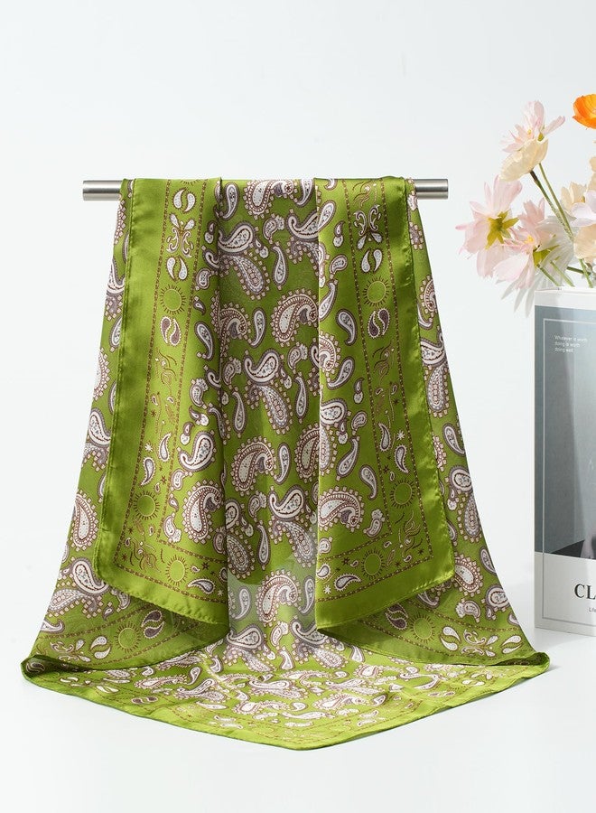 سي اتش ال اي انس اس وشاح رأس ساتان من CHLINS، 4 قطع، مقاس 27.5 بوصة، وشاح حريري للنساء، وشاح شعر خفيف الوزن، وشاح للرأس، وشاح للرقبة، لفافة شعر (أصفر + وردي + أخضر + كحلي) - Image 4