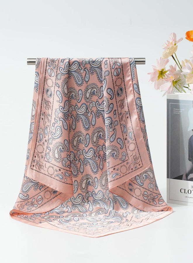 سي اتش ال اي انس اس وشاح رأس ساتان من CHLINS، 4 قطع، مقاس 27.5 بوصة، وشاح حريري للنساء، وشاح شعر خفيف الوزن، وشاح للرأس، وشاح للرقبة، لفافة شعر (أصفر + وردي + أخضر + كحلي) - Image 5