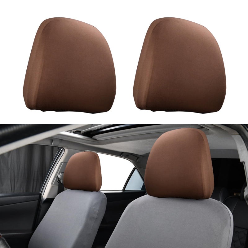 gunhunt Pack2 Car Headrest Covers Soft DustProof Protector Covers Seat Headrest Cover Replacement Breathable Automobile Decoration Kit Universal for Most Cars Trucks SUVs Brown
