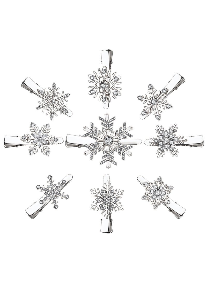 YAHPERN 9PCS Snowflake Hair Clips for Women Christmas Hair Accessory Crystal Xmas Hairpins Cute Snowflake Holiday Hair Barrettes Christmas Outfits Party Accessories Jewelry Gifts Silver 