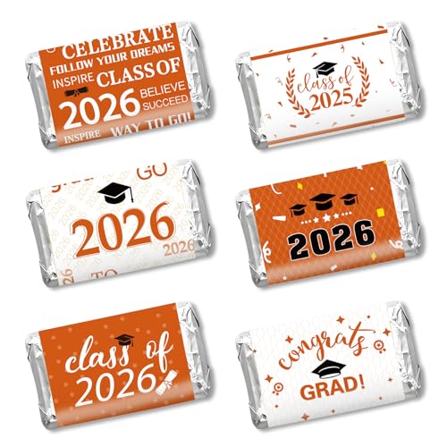 QEYMN Graduation Party Decoration 2025 Graduation Label Stickers 120PCS Congrats Grad Mini Orange Black Candy Wrapper Class Of 2025 Chocolate Bar Sticker Gifts for Graduations Nursing Party Favors Supplies - Image 1