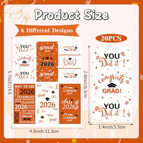 QEYMN Graduation Party Decoration 2025 Graduation Label Stickers 120PCS Congrats Grad Mini Orange Black Candy Wrapper Class Of 2025 Chocolate Bar Sticker Gifts for Graduations Nursing Party Favors Supplies - Image 5