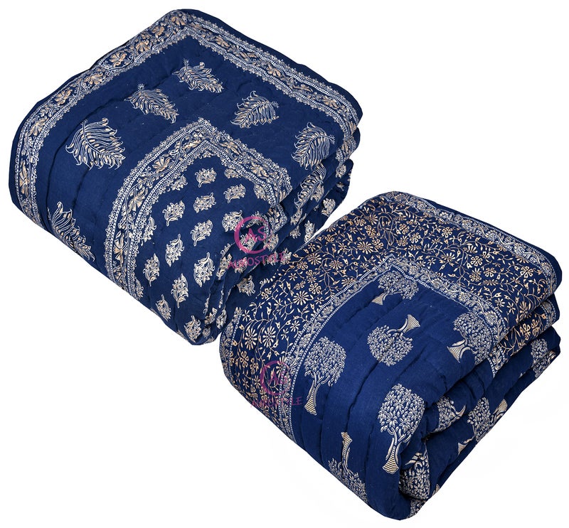 AUROSTYLE 400 TC Pure Cotton Jaipuri Light Weight Traditional Rajasthani Print Single Bed Quilt/Razai/Rajai (Design 13, Single Bed - Set of 2 Combo Set) - Image 2