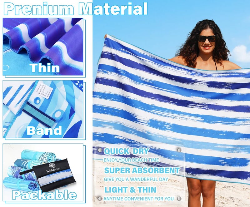 Widdonen Lightweight Thin Microfiber Beach Towel Sand Free Quick Dry Absorbent Compact Soft Pool Swim Travel Towels Extra Large Oversized Beach Accessories Packable Essentials Stuff Gifts for Adult - Image 4