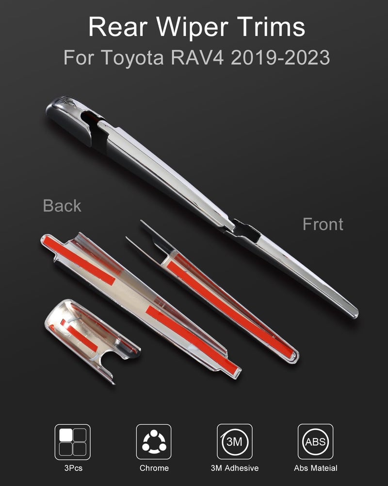 YAKANEY Chrome Rear Wiper Cover Trims for Toyota RAV4 2019-2023 - Image 2