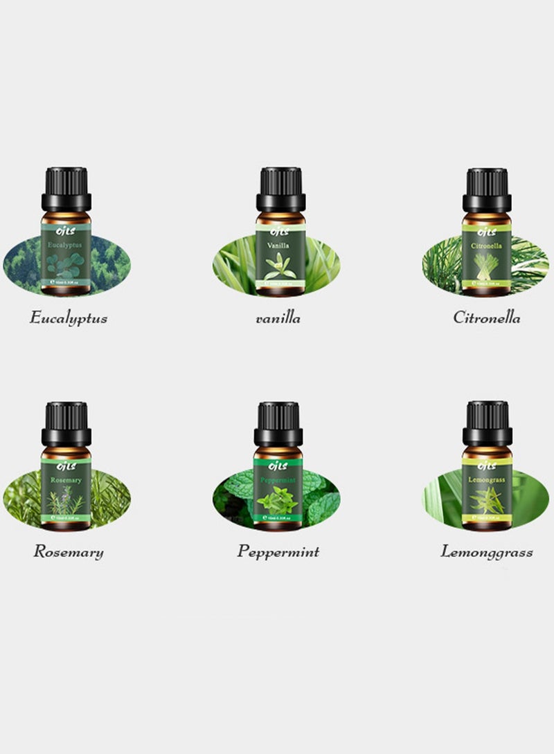 مجموعة زيوت عطرية زهرية 6 × 10 مل، مجموعة هدايا عطرية زهرية، مناسبة للناشر، المرطب، شمعة DIY، منقي الهواء (الأوكالبتوس + الفانيليا + عشب الليمون + إكليل الجبل + النعناع + عشب الليمون) - Image 2