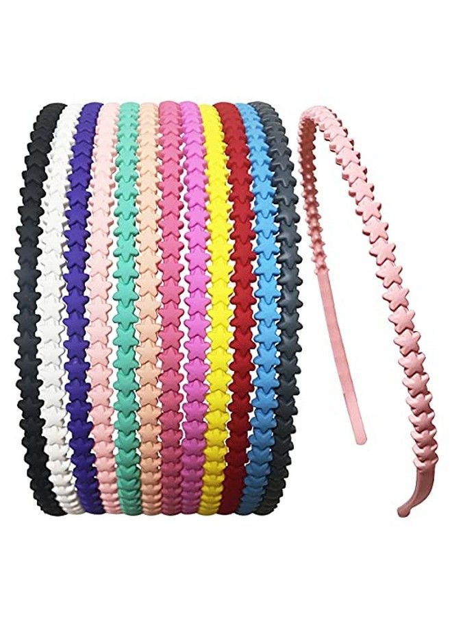 Yazon 12Pcs Thin Headbands For Girls Women Five Star Plastic Headbands With Teeth Colorful Hair Headband For Kids Teens - Image 3