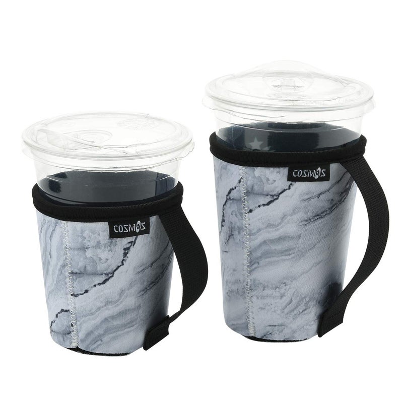 CM Reusable Coffee Cup Sleeve Iced Coffee Mug Sleeve Cover Neoprene Insulated Cold Beverage Sleeves Drink Holder with Handles for 1624 OZ Coffee Cup Beverage Cup 2 Pcs Marble White Pattern 2 Pcs