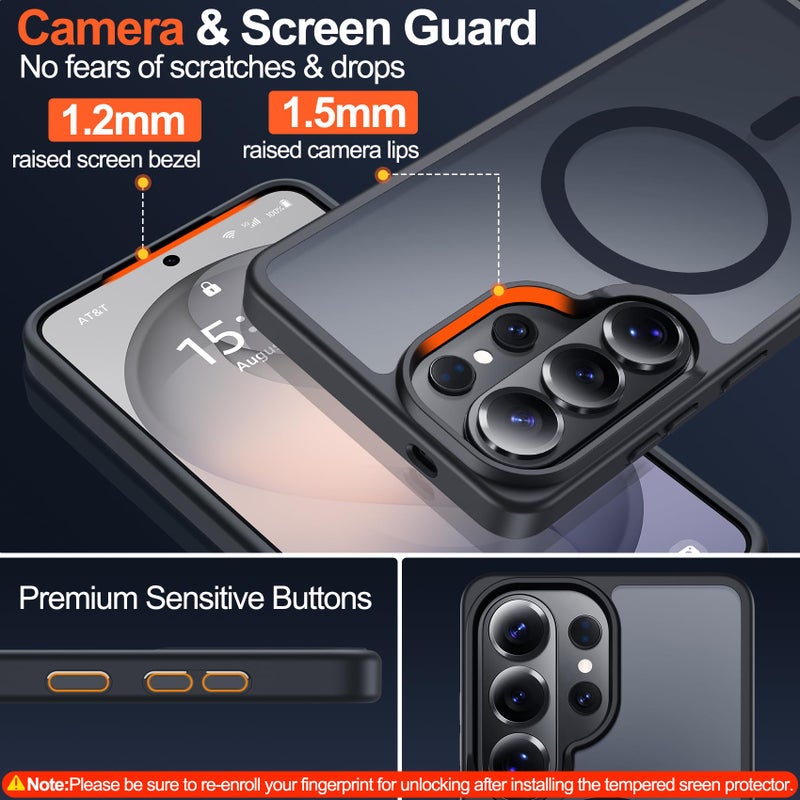 MOZOTER for Samsung Galaxy S26 Ultra Case with Magnetic,[Compatible with MagSafe][12Ft Military Dropproof][2*Screen Protector] Translucent Anti-Slip Back Slim Shockproof Case for S26 Ultra-Black - Image 4