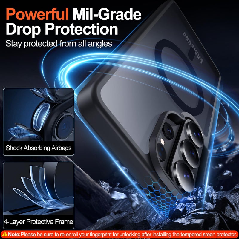 MOZOTER for Samsung Galaxy S26 Ultra Case with Magnetic,[Compatible with MagSafe][12Ft Military Dropproof][2*Screen Protector] Translucent Anti-Slip Back Slim Shockproof Case for S26 Ultra-Black - Image 3