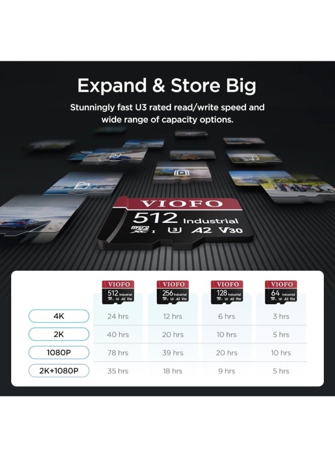 Viofo 256GB Industrial Grade microSD Card U3 A2 V30 – High‑Speed Endurance Memory Card with Adapter for Dash Cam, 4K & Full HD Video Recording - Image 5