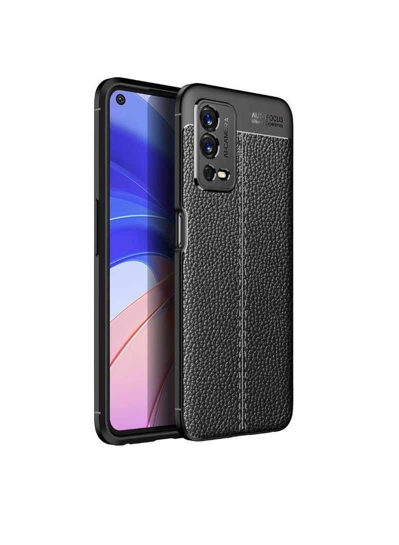 Oppo A55 4G Carbon Fiber Protective Case Cover with Litchi Pattern, Shockproof TPU, Anti-Slip, Ultra-Thin, Shock Absorption - Black  - Image 1