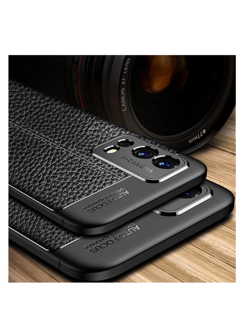 Oppo A55 4G Carbon Fiber Protective Case Cover with Litchi Pattern, Shockproof TPU, Anti-Slip, Ultra-Thin, Shock Absorption - Black  - Image 3