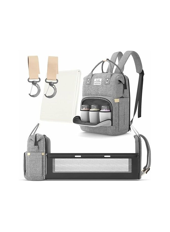 Multifunctional 3 in 1 Diaper Bag with Changing Station | Diaper Bag Backpack with Bassinet | Travel Baby Bed, Grey, - Image 1