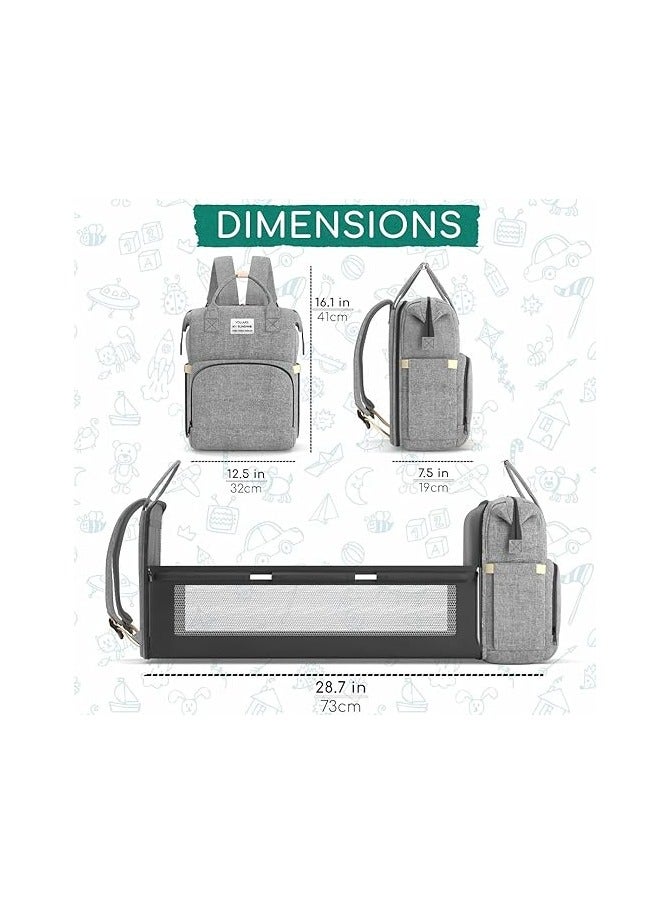 Multifunctional 3 in 1 Diaper Bag with Changing Station | Diaper Bag Backpack with Bassinet | Travel Baby Bed, Grey, - Image 2