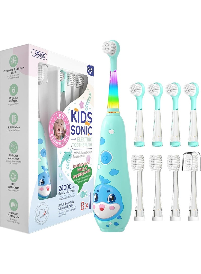 Seago Kids Electric Toothbrushes, Childrens electric toothbrush with Magnetic Charging, LED Observing Light, 8 Toothbrush Heads, Once Full Charger for 60 Days, For Ages 3+ Boys Girls SG-2139(Blue) - Image 1