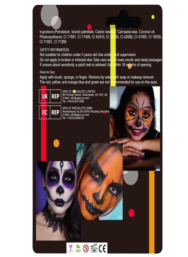 Bowitzki Halloween Makeup Palette 5 Colors Face Body Paint Oil Based with Brush for Zombie Skeleton Clown Witch Football Baseball Sports SFX Costume Cosplay Dress Up (Orange) - Image 2