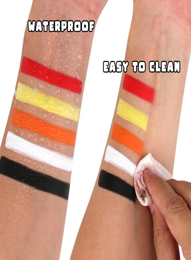 Bowitzki Halloween Makeup Palette 5 Colors Face Body Paint Oil Based with Brush for Zombie Skeleton Clown Witch Football Baseball Sports SFX Costume Cosplay Dress Up (Orange) - Image 3