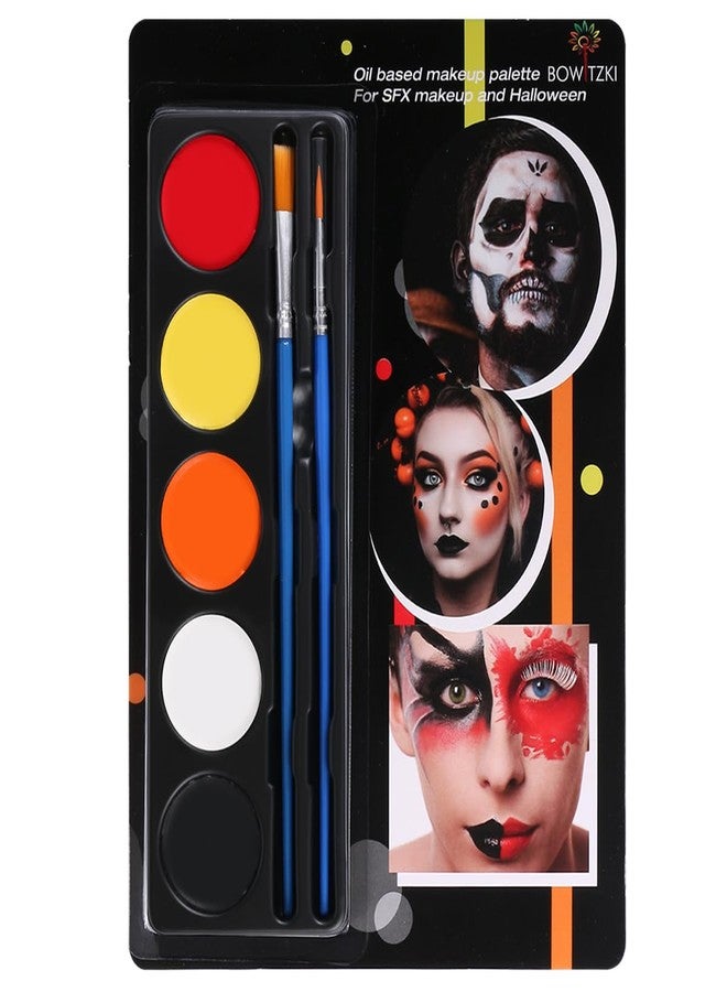 Bowitzki Halloween Makeup Palette 5 Colors Face Body Paint Oil Based with Brush for Zombie Skeleton Clown Witch Football Baseball Sports SFX Costume Cosplay Dress Up (Orange) - Image 1