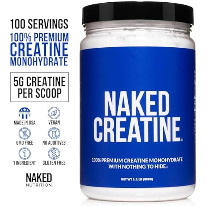 Nakd NAKED Pure Micronized Creatine Monohydrate Powder - Unflavored, 500g, 1.1lb Bulk - Vegan, Non-GMO, Gluten-Free, Soy-Free, No Fillers, Supports Muscle Growth & Strength - 100 Servings - Image 2