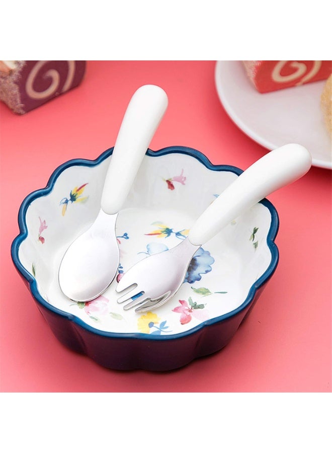 2-Set Toddler Fork and Spoon Set Baby Utensils Set with Carrying Case, Designed for Self Feeding and Training Child Tableware Travel Set (White & Pink) - Image 4