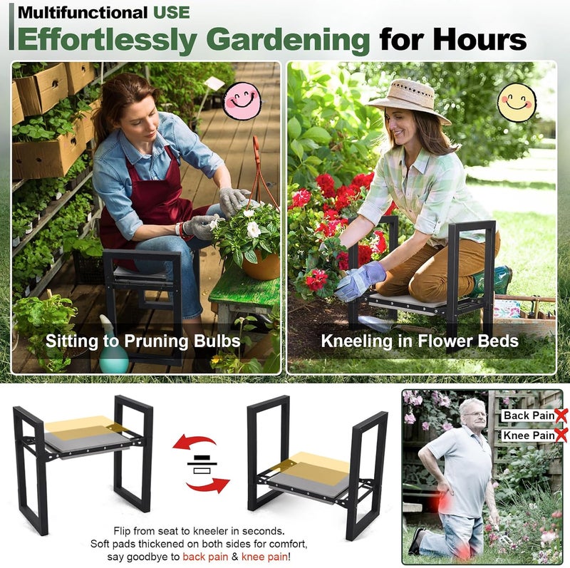 LAKEROD Garden Kneeler and Seat Heavy Duty - Anti-Tip Superior Stability Gardening Stool with Ergonomic Handles for Seniors Stand Up, Foldable Bench with 12.7" Wider Kneeling Pads for Weeding Planting Gifts - Image 4