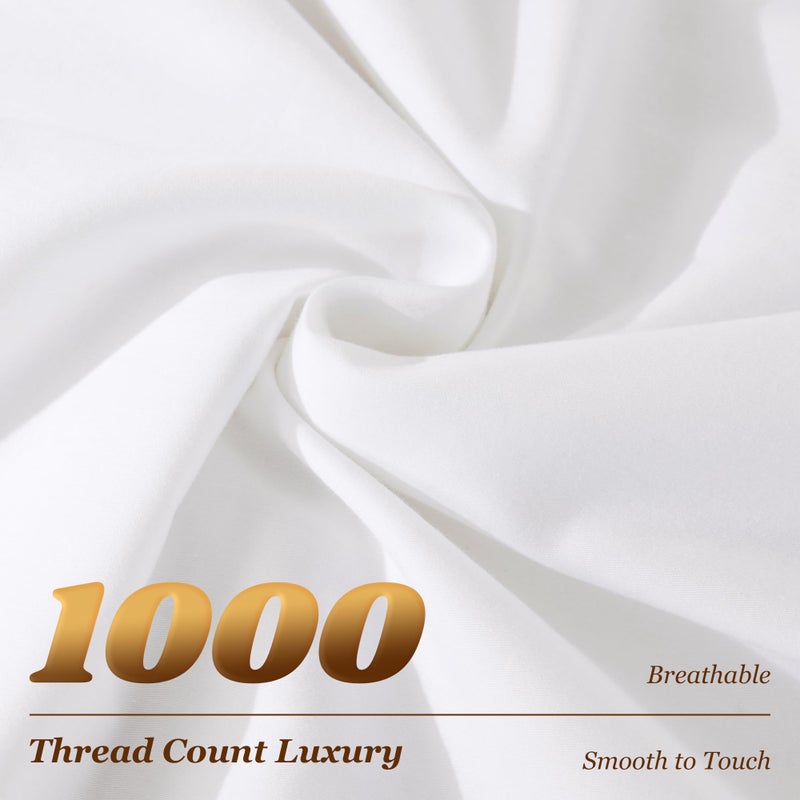 LBRO2M 100% Cotton Sheets Set Deep Pocket 19", 1000 Thread Count King Size 4 Piece Bed Sheet Sets Soft Comfortable Bedding All Season (King, White) - Image 4
