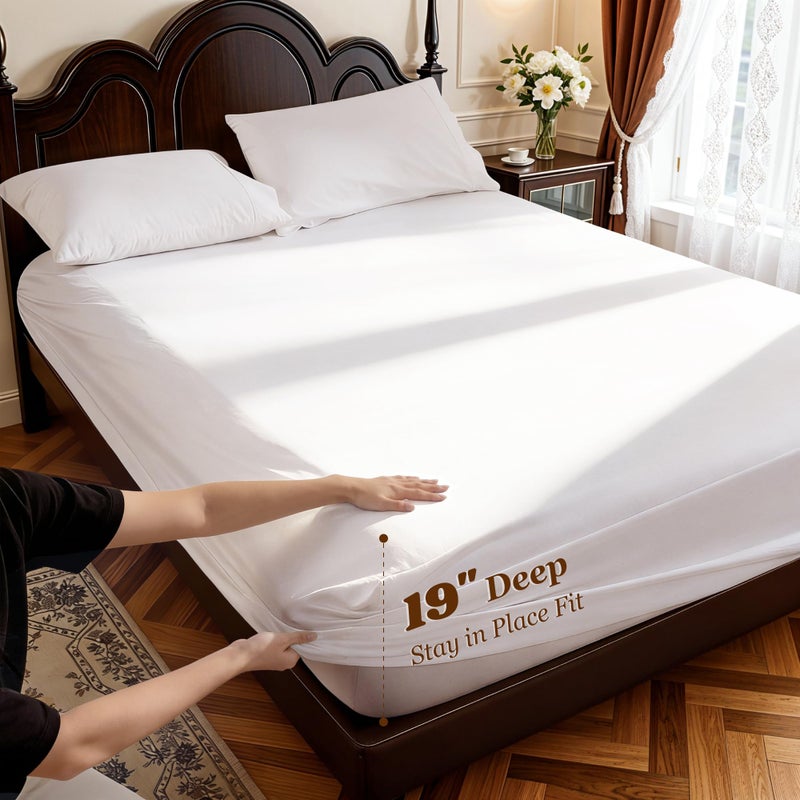 LBRO2M 100% Cotton Sheets Set Deep Pocket 19", 1000 Thread Count King Size 4 Piece Bed Sheet Sets Soft Comfortable Bedding All Season (King, White) - Image 2