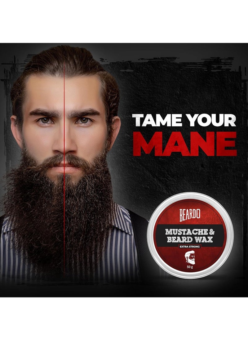 BEARDO - Beardo Beard and Mustache Wax 50 gm Beard Wax for Beard and Mustache Styling Long Lasting Extra Strong Hold Wax for Men Beard Hair Wax for Smooth Shiny and Healthy Beard - Image 1