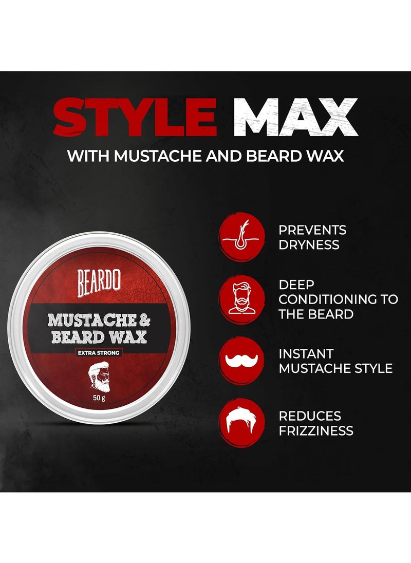 BEARDO - Beardo Beard and Mustache Wax 50 gm Beard Wax for Beard and Mustache Styling Long Lasting Extra Strong Hold Wax for Men Beard Hair Wax for Smooth Shiny and Healthy Beard - Image 1