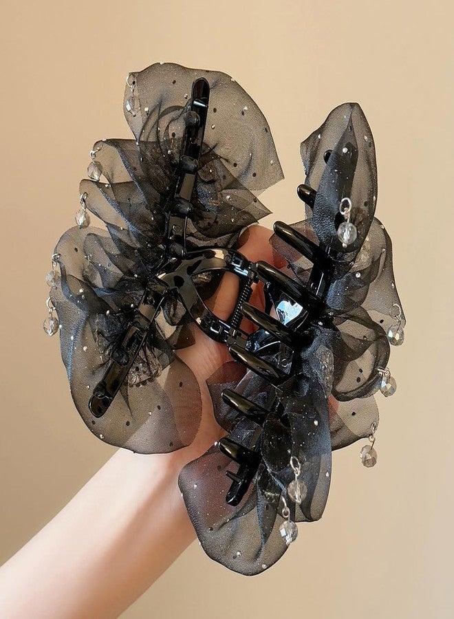 Melodio Sparkling Tulle Floral Hair Claw Clip - 1Pc Elegant Hair Accessory for Women, Strong Hold Jaw Clip for Bun/Updo Hairstyles (Black) - Image 5