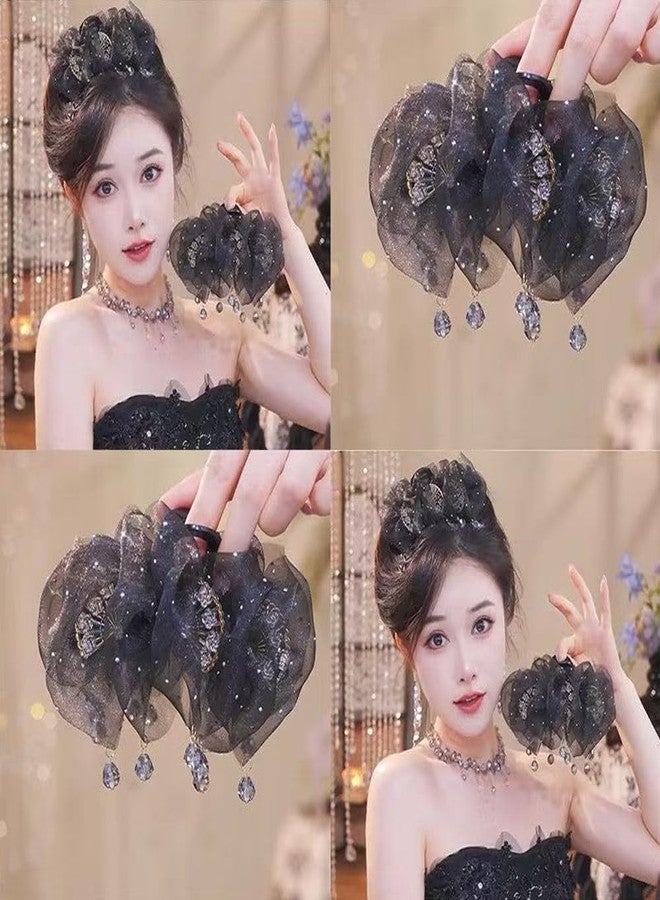 Melodio Sparkling Tulle Floral Hair Claw Clip - 1Pc Elegant Hair Accessory for Women, Strong Hold Jaw Clip for Bun/Updo Hairstyles (Black) - Image 3